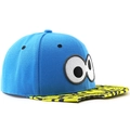 Dettaglio del ricamo occhi di cartone animato su cappellino hip hop blu con visiera gialla - Regolabile / 02 Blu
