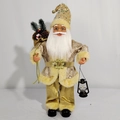 Staande Kerstman in goud en beige met pailletten, lantaarn en zak met cadeautjes - Exquise Editie / Goud