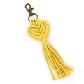 Handmade yellow braided cotton cord heart keychain with bronze metal clasp - Yellow