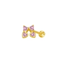 Golden stud earring featuring four pink heart-shaped zircons in a bow design - Pink Heart Cherry Shape (24080703-4)