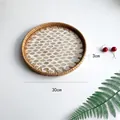 30cm Round rattan woven tray with shell inlay leaf pattern and natural textures - Gold Fish Scales / Small 30*3cm