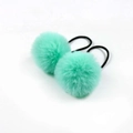 Paire de chouchous pompons peluche vert menthe avec élastiques noirs pour filles - Vert Menthe