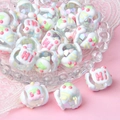 Close-up of colorful hand-painted acrylic beads in glass bowl for DIY jewelry making - Transparent Bead + Hi + Cherry Ice Cream Cone / 18mm