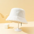 Winter fluffy white faux lamb wool bucket hat with stylish warm plush finish for women - M (56-58cm) / Off White