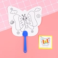 Children DIY coloring paper fan with butterfly patterns and blue plastic handle - Butterfly Style