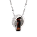 Collar de tres anillos entrelazados con cristales claros y patrón de carey en color marrón oscuro - Colgante de Triple Anillo Entrelazado Color Acero (KP43725-K) / Color Acero