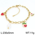 Cavigliera dorata con ciondoli a fragola e ciliegia, perle, lunghezza 230mm e peso 11g - Stile Fragola Anguria Perla (KJ4363-Z)