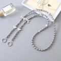 Gray faux pearl phone strap with acrylic heart and butterfly charms and spring clasp - K3532 Pearl Bowknot Heart Chain Gray