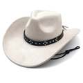 Detail of cream suede cowboy hat featuring turquoise beads and metal studs on black band - M(56-58cm) / Beige