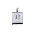Silver square pendant featuring letter U with white mother of pearl inlay detail - Steel U