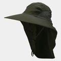 Detail view of quick-dry sun hat with neck flap and breathable side mesh panels - Army Green