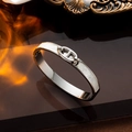 Silver stainless steel bracelet with white shell inlays and anchor chain links - Silver