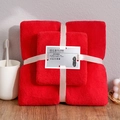 Absorbent coral fleece towel set in bright red color with elegant ribbon packaging - Towel + Bath Towel [Mesh Bag] / Red Coral Fleece