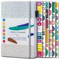 Silver glitter weekly planner with elastic strap and colorful functional sticker sheets - Notebook + 6 Sheets Stickers / Silver