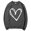 Dunkelgraues Sweatshirt mit weißem Herzaufdruck und Rundhalsausschnitt für Damen - Dunkelgrau