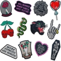 Set creativo di 12 toppe ricamate con motivi di rosa, teschio, pantera e serpente - Set di 12 toppe ricamate creative
