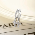 Silver hoop earrings with double cross pendants featuring a heart stone and pavé accents - Silver