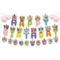 Colorful Happy Birthday banner featuring cute cat faces and paws on white background - Cat Banner and Garland Set