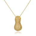 Macro shot of gold-plated peanut pendant necklace featuring brown rhinestones on white background - Letter I (D1079-I)