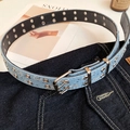 Light blue denim belt with silver star eyelets and metal buckle in retro street style - 30# Waist Chain - Blue Star