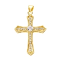 Detailed close-up of a gold-plated cross pendant with sparkling clear cubic zirconia stones - Pendant 45-X2283 (Gold Pave White Rhinestone Cross)