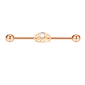 Rose gold industrial barbell earring with a lotus design and opal stone inlay - Rose Gold Lotus
