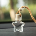 Star-shaped glass perfume bottle with wooden cap and beige hanging cord for car decor - Star Shape Brown Rope