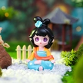Hanfu resin girl figurine in orange and blue with floral headpiece for desktop decor - Style 20D Meditating