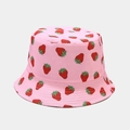 Pink cotton bucket hat with all-over strawberry print and reinforced stitched brim - M / Pink Small Strawberry
