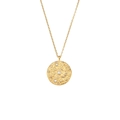 Collana con ciondolo a moneta d'oro, motivo a stella, zirconi e perla su catena fine - Collana con Pendente Tondo Stella a Quattro Punte Zircone Perla (N2763)