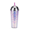 24oz iridescent straw cup with silver dome lid and pink 'I'M THE BOSS' text - Style E/Laser Bossy