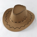 Brown western cowboy hat with distinctive black stitched decorative edges and felt texture - Dark Camel
