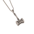 Pendentif Marteau de Thor argenté sur chaîne box avec motifs gravés vintage et symboles - Style de Marteau de Thor (14#)