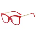 Occhiali gatto chic con montatura rossa lucida e sottili aste in metallo dorato - Anti luce blu / Rosso Lucido