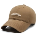 Brown soft-top baseball cap with marason embroidery in vintage gothic style on canvas - Deep Beige