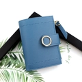 Cartera corta de mujer en cuero PU azul con hebilla de anillo dorado y cremallera - Azul