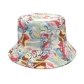 Detailed close-up showing vibrant multi-color abstract art print on canvas bucket hat - M (56-58cm) / Bohemian Red Leaves Blue Lines (3#)