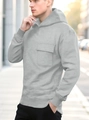 Men's light grey hooded sweatshirt with a functional front flap pocket and ribbed cuffs - S / Light Gray