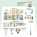 Detail view of DIY Ita bag material kit with vintage paper, stickers and tassels - Leaf Whisper