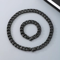 Set collana e bracciale a maglia cubana in acciaio inossidabile nero lucido da uomo - Bracciale 21cm / 13mm Nero