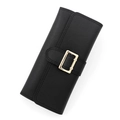 Women's long tri-fold wallet in black litchi pattern PU leather with gold buckle - Black