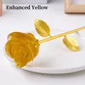 Artificial gold rose figurine with yellow crystal resin head and metallic stem - Enhanced Yellow Crystal - Gold Base