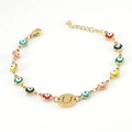 18K gold plated stainless steel Evil Eye bracelet with letter U charm in center - Letter U