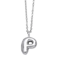 Minimalist silver finish necklace featuring a polished letter P alphabet pendant - Letter P