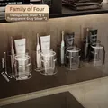 Portaspazzolino da parete con 4 bicchieri trasparenti grigio e argento per la famiglia - Famiglia di 4 [2 Grigio Trasparente + 2 Argento Trasparente]