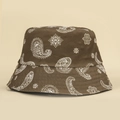 Cappello da pescatore marrone reversibile in tela con motivo paisley bianco classico - M (56-58cm) / caffè