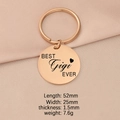 Polished rose gold keychain with circular tag and dimensions of 52mm by 25mm - Gigi / Rose Gold