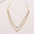Elegante cadena de pelo nupcial dorada con brillantes diamantes de imitación y borlas - Cadena de pelo de diamantes de imitación de doble capa dorada (E7208)