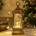 Lanterne boule à neige de Noël en bronze avec bonhomme de neige et lumières LED chaudes - Bonhomme de Neige et Arbre