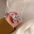 Transparent butterfly hair claw clip with pearl accents for elegant hairstyles - 1# Full Pearl Transparent Butterfly Claw Clip